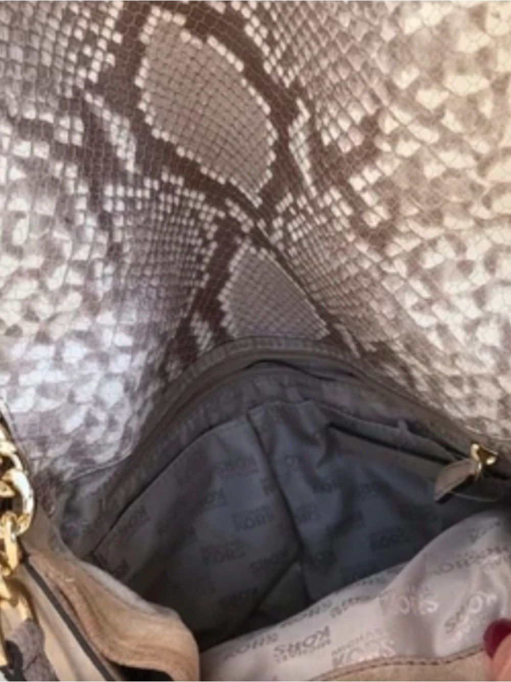 Michael Kors Bedford Taupe Snake-Print and Suede Shoulder Crossbody EUC - Picture 9 of 9